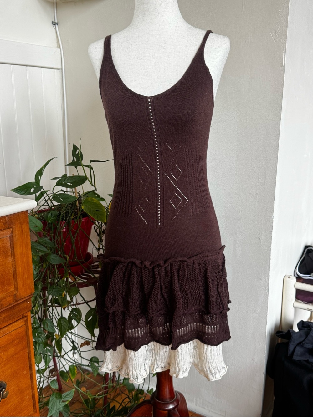 Brown and white knit dress